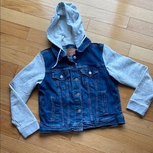 Levi's Blue Denim Jacket with Gray Sweatshirt Sleeves L Iconic style